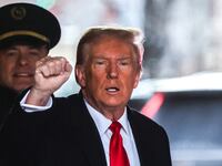 Former US President Donald Trump leaves Trump Tower for Manhattan federal court for the second defamation trial against him, in New York City on January 17, 2024.
