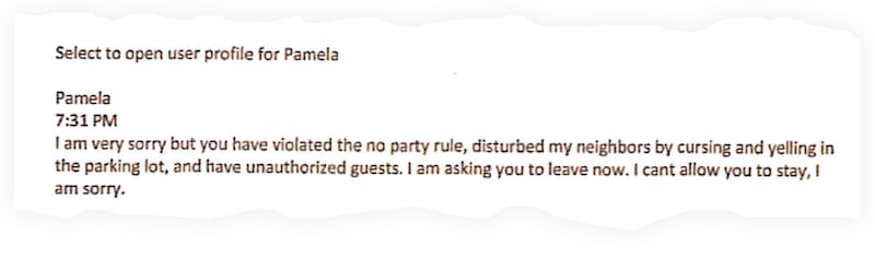 A snippet of the lawsuit Shawn Mackey filed against Airbnb host Pamela Fohler.