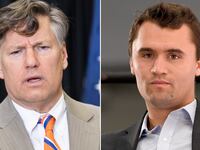 Split image of Christopher Landau (left) and Charlie Kirk (right)