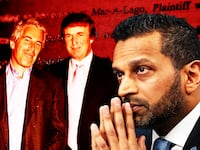 Kash Patel, Donald Trump, Jeffrey Epstein photo illustration