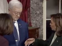 Bruce Fisher rejects Kamala Harris' handshake at the senators swearing in.