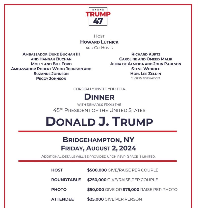 A flyer for a Donald Trump fundraiser