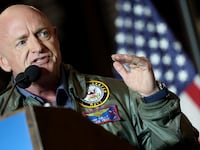 U.S. Sen. Mark Kelly (D-AZ) speaks at a campaign event at Cesar Chavez High School on November 02, 2022 in Phoenix, Arizona.