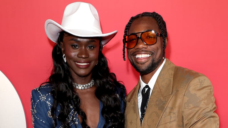 LOS ANGELES, CALIFORNIA - NOVEMBER 14: (L-R) Junelle Bromfield and Noah Lyles attend the 2024 GQ Men of the Year party at Bar Marmont on November 14, 2024 in Los Angeles, California.