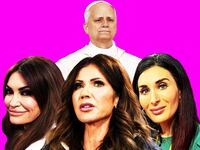 Kimbery Guilfoyle, Laura Loomer, Kristi Noem, Pope Leo, photo illustration