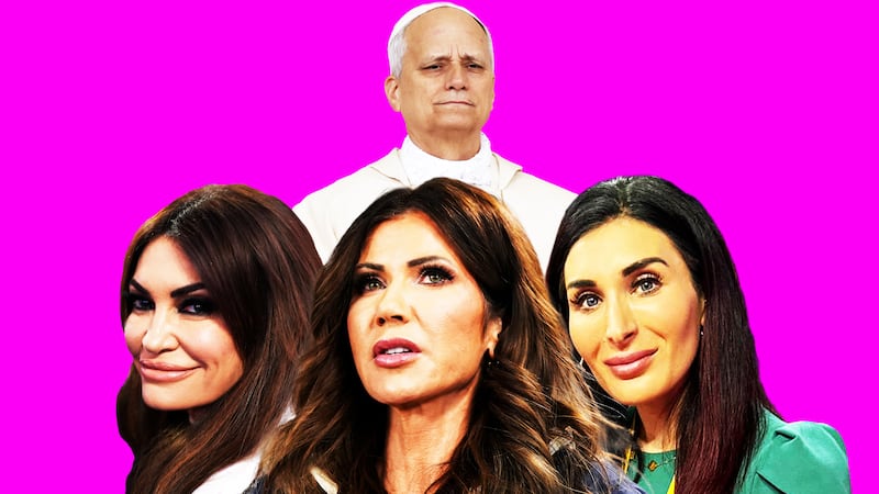 Kimbery Guilfoyle, Laura Loomer, Kristi Noem, Pope Leo, photo illustration