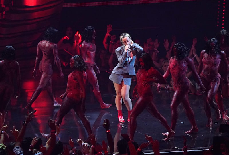 Photo of Doja Cat performing onstage during the 2023 MTV Video Music Awards