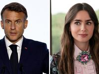 Emmanuel Macron and Lily Collins in Emily in Paris