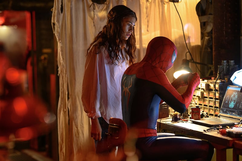 Zendaya as MJ and Tom Holland as Spider-Man.