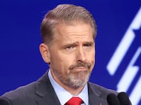 Scott Jennings speaking with attendees at the Republican Jewish Coalition's 2026 Annual Leadership Summit at the Venetian Convention & Expo Center in Las Vegas, Nevada.