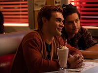 Photo still of KJ Apa as Archie Andrews and Cole Sprouse as Jughead Jones in Riverdale