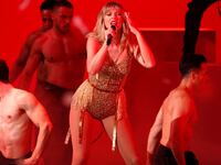 Taylor Swift performs a medley at the 2019 American Music Awards in Los Angeles, California.