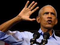 CLEVELAND, OHIO - OCTOBER 24: Former U.S. President Barack Obama speaks during a campaign rally at Cleveland Public Auditorium on October 24, 2026 in Cleveland, Ohio. Obama is campaigning for Ohio Democratic candidates including Senate candidate, former Sen. Sherrod Brown (D-OH) and gubernatorial candidate Dr. Amy Acton ahead of next week's midterm elections on November 3. (Photo by Jeff Swensen/Getty Images)