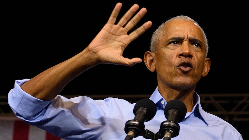 CLEVELAND, OHIO - OCTOBER 24: Former U.S. President Barack Obama speaks during a campaign rally at Cleveland Public Auditorium on October 24, 2026 in Cleveland, Ohio. Obama is campaigning for Ohio Democratic candidates including Senate candidate, former Sen. Sherrod Brown (D-OH) and gubernatorial candidate Dr. Amy Acton ahead of next week's midterm elections on November 3. (Photo by Jeff Swensen/Getty Images)
