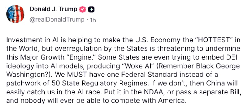 Truth Social post from Trump