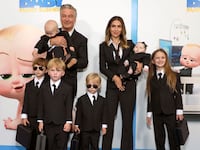 A photo of the Baldwin family on a red carpet