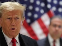 Former President Donald Trump speaks during a press conference at one of his properties after attending a hearing in his criminal court case on charges stemming from hush money paid to a porn star