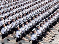North Korea’s female sailors parade in central Pyongyang, April 25, 2007.
