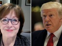 Iowa pollster Ann Selzer, left, and Donald Trump, right.