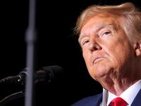 Former U.S. President and Republican presidential candidate Donald Trump pauses as he speaks at a campaign event in Council Bluffs, Iowa, U.S., July 7, 2023
