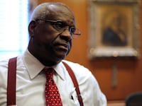 U.S. Supreme Court Justice Clarence Thomas is seen in his chambers in 2016.