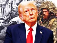 A photo illustration of Hungarian freedom fighters in Budapest, Trump, and Ukrainian infantry soldiers of the 23rd Mechanized Brigade.