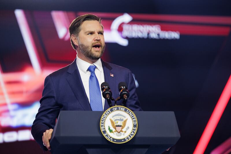 Vice President JD Vance speaks on the final day of Turning Point USA's annual AmericaFest conference at the Phoenix Convention Center on December 21, 2025 in Phoenix, Arizona.