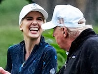 Natalie Harp laughing with Donald Trump