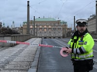 Photograph of a police officer in Prague, Czech Republic