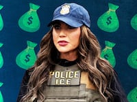 Kristi Noem, money bags photo illustratoin