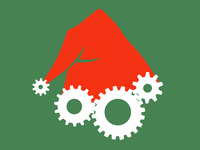 llustrative gif of a Santa hat with rotating gears as the white fur part