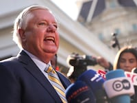 WASHINGTON, DC - FEBRUARY 28: U.S. Sen. Lindsey Graham (R-SC) speaks to reporters outside of the White House on February 28, 2025 in Washington, DC. Graham spoke on heated Oval Office meeting between Ukrainian President Volodymyr Zelensky, U.S. President Donald Trump and Vice President JD Vance. (Photo by Andrew Harnik/Getty Images)