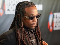 Quavo speaks to the media.