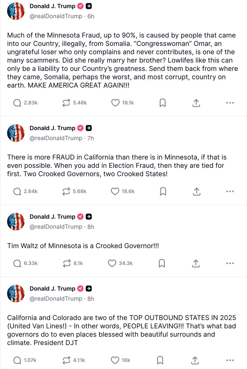 A quartet of rage posts from President Donald Trump on Wednesday morning.