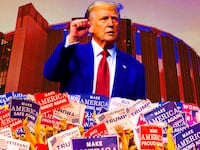 Photo-illustration of Donald Trump.
