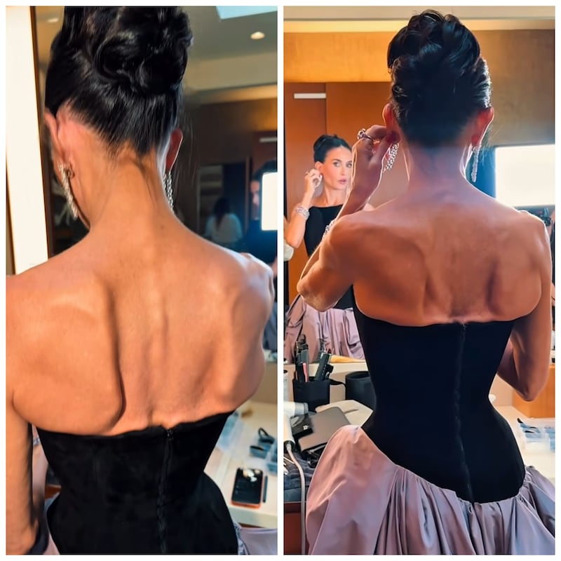 Dimitris Giannetos styled Demi Moore’s hair in a voluminous bun, but commenters focused on the star’s back.