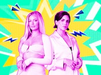 A photo illustration of Ariana and Katie on Vanderpump Rules.