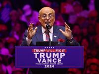 NEW YORK, NEW YORK - OCTOBER 27: Rudy Giuliani, former Mayor of New York City, speaks prior to Republican presidential nominee, former U.S. President Donald Trump taking the state at a campaign rally at Madison Square Garden on October 27, 2024 in New York City. Trump closed out his weekend of campaigning in NYC with a guest list of speakers that includes his running mate Republican vice presidential nominee, Sen. J.D. Vance (R-OH), Tesla CEO Elon Musk, UFC CEO Dana White, and House Speaker Mike Johnson (R-LA), among others, nine days before Election Day. (Photo by Michael M. Santiago/Getty Images)