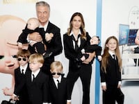 Alec Baldwin, Hilaria Baldwin, and their kids dressed in suits as Boss Baby