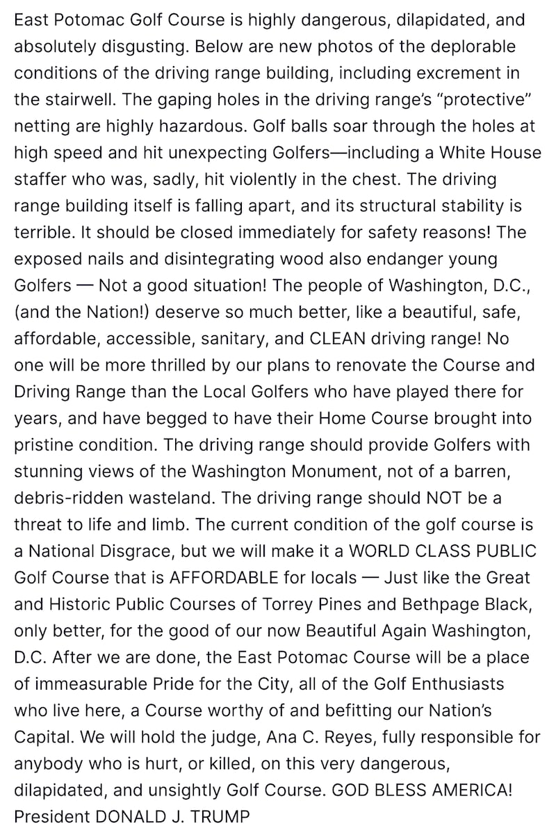 Trump's Truth Social post.