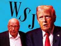 A photo illustration of Rupert Murdoch and Donald Trump and the WSJ logo.