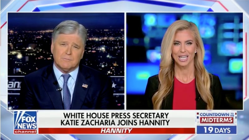 Sean Hannity interviews Katie Zacharia on Fox News.