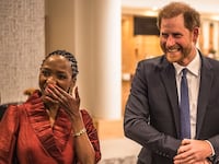 Sophie Chandauka and Prince Harry at a Sentebale reception in South Africa in 2024