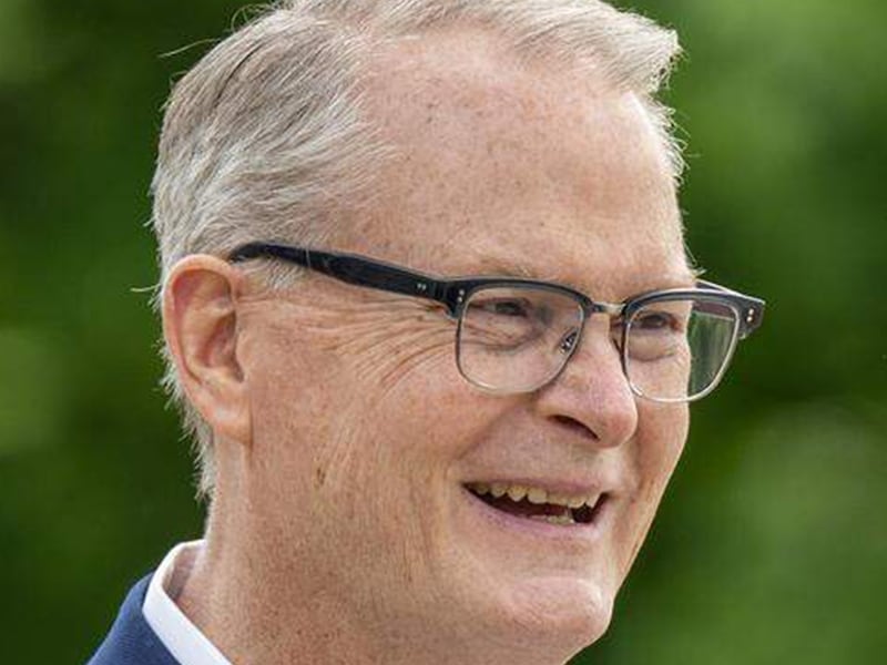 Adam Hamilton, senior pastor of the United Methodist Church of the Resurrection, smiles as he speaks to a reporter after delivering his remarks announcing his run for U.S. Senate at Harmon Park on Thursday, April 30, 2026, in Prairie Village, Kan. (Emily Curiel/The Kansas City Star/Tribune News Service via Getty Images)