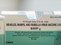 Boxes and vials of the Measles, Mumps, Rubella Virus Vaccine at a vaccine clinic put on by Lubbock Public Health Department on March 1, 2025 in Lubbock, Texas.
