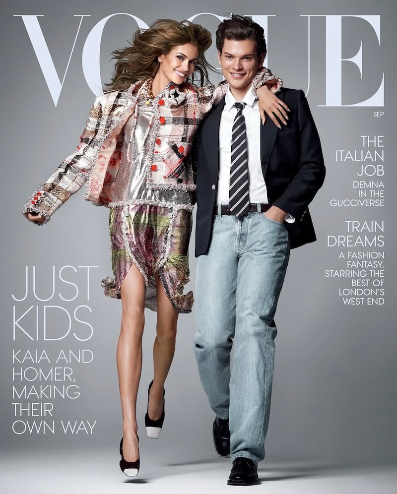 Kaia Gerber and Homer Gere on the cover of Vogue in 2026.