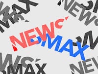A photo illustration of the logo of Newsmax.