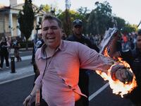 A man self immolates during a Pro-Palestinian protesters' rally.
