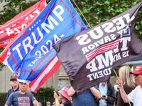 Trump supporters are seen outside the Manhattan courthouse where former US President Donald Trump's hush money trial holds closing arguments in New York City, United States on May 28, 2024. Closing arguments in Trump hush money trial concluded.