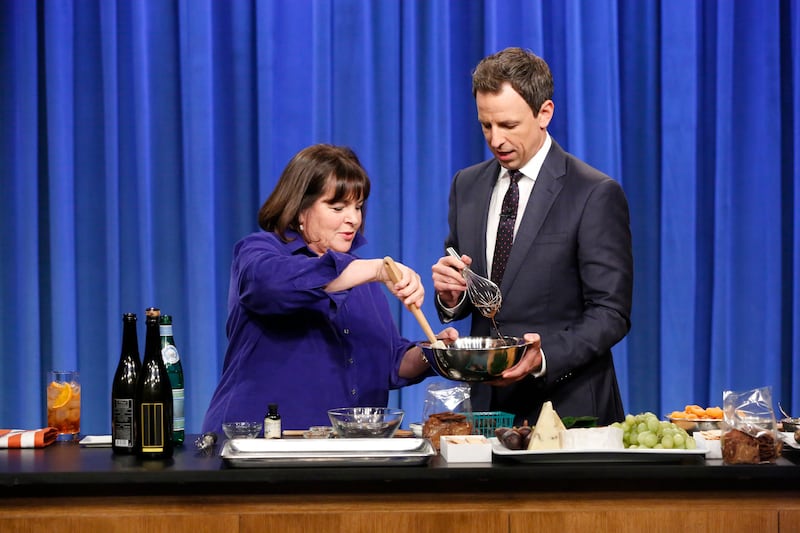 Ina Garten with Seth Meyers on LATE NIGHT WITH SETH MEYERS in 2016.